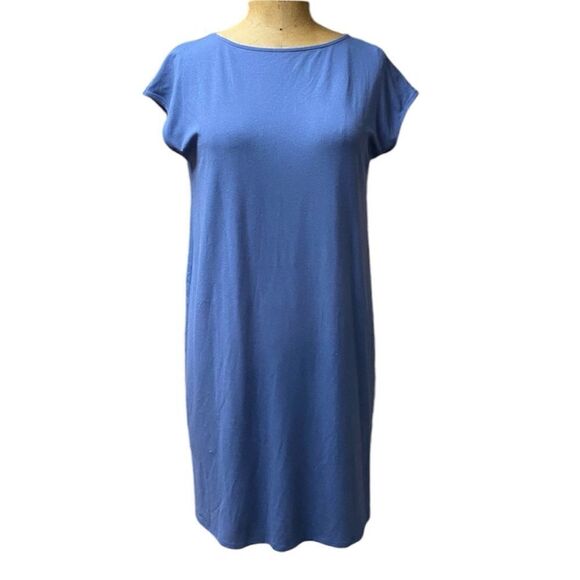 Eileen Fisher NWOT Bateau Neck Jersey Dress in navy size L - Picture 4 of 5